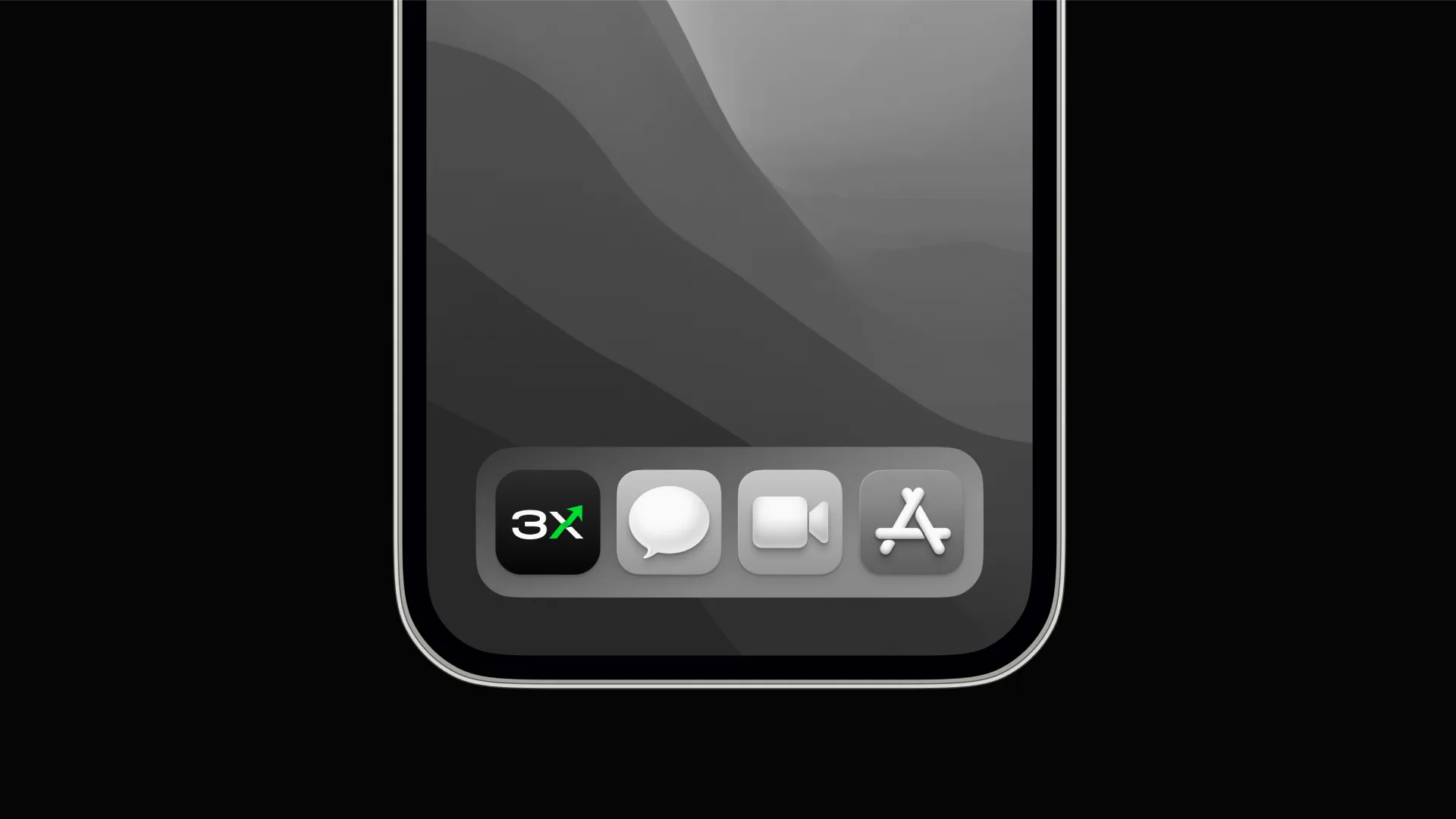 iPhone dock with the black 3X app icon sitting first