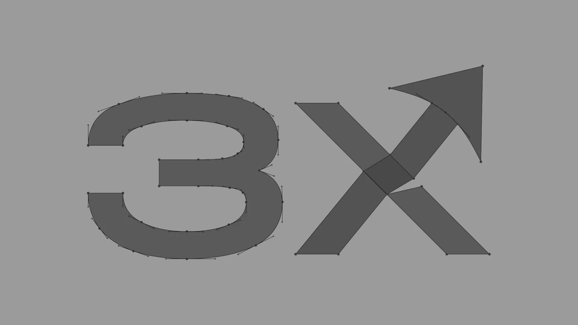 The 3X mark shown as vector construction with anchor points and handles on grey