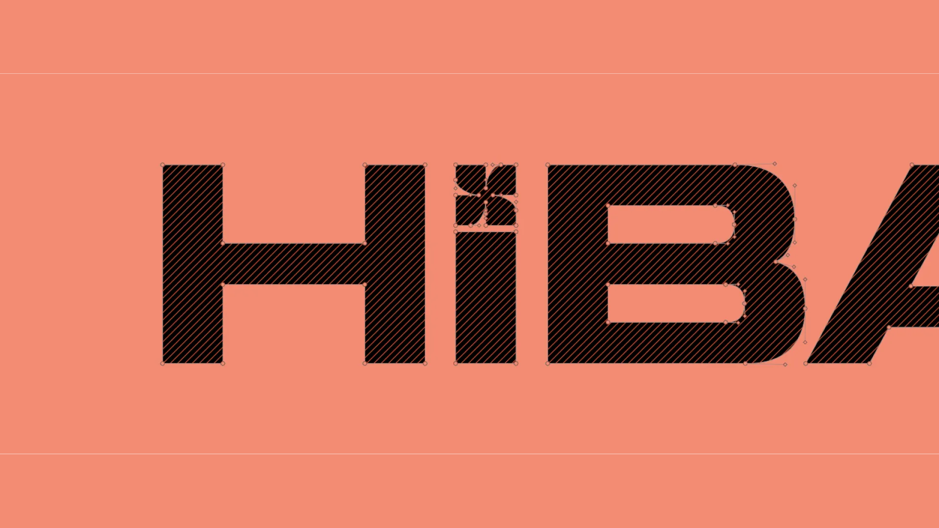 Closeup of the Hibana wordmark construction with vector hatching on Soft Brown