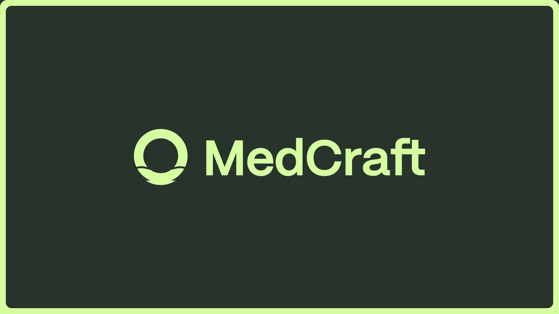 The MedCraft primary lockup, lime ring mark and wordmark centered on deep jungle green