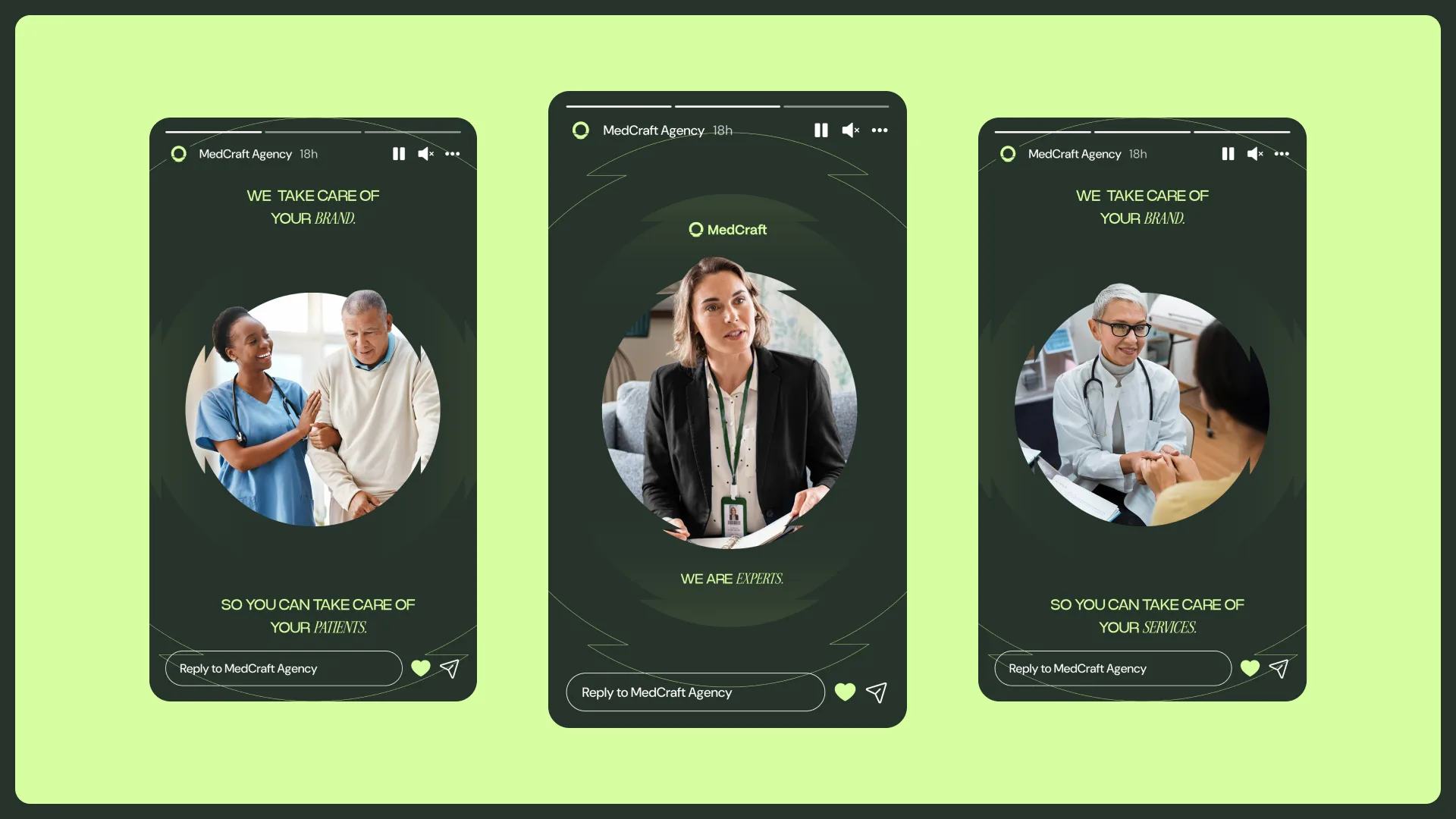 Three MedCraft Instagram stories, we take care of your brand so you can take care of your patients